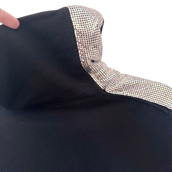 Pinko Silver Mesh Chainmail Turtleneck Stripe Detail Sweatshirt Black Size M - Picture 6 of 15
